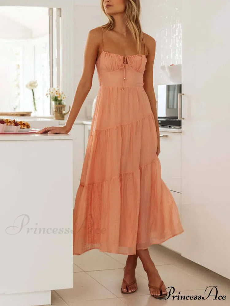 Backless Lace-Up Sleeveless Charming Patchwork Slip Dress