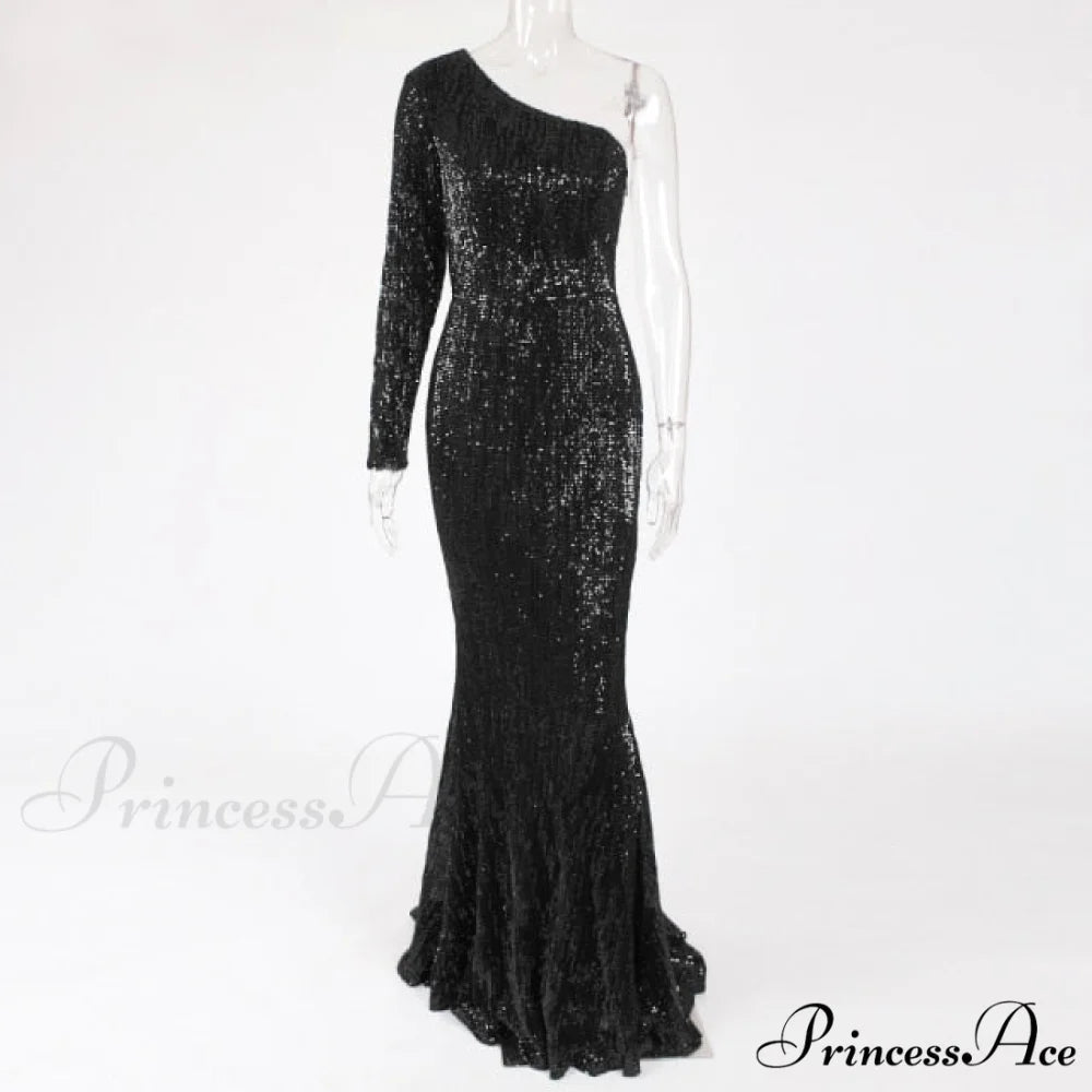 Backless Luxury Stretchy Mermaid Dress Black / XS