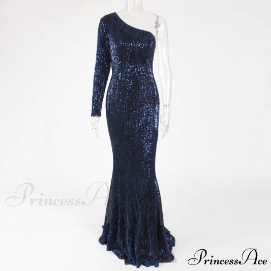 Backless Luxury Stretchy Mermaid Dress Navy blue / XS