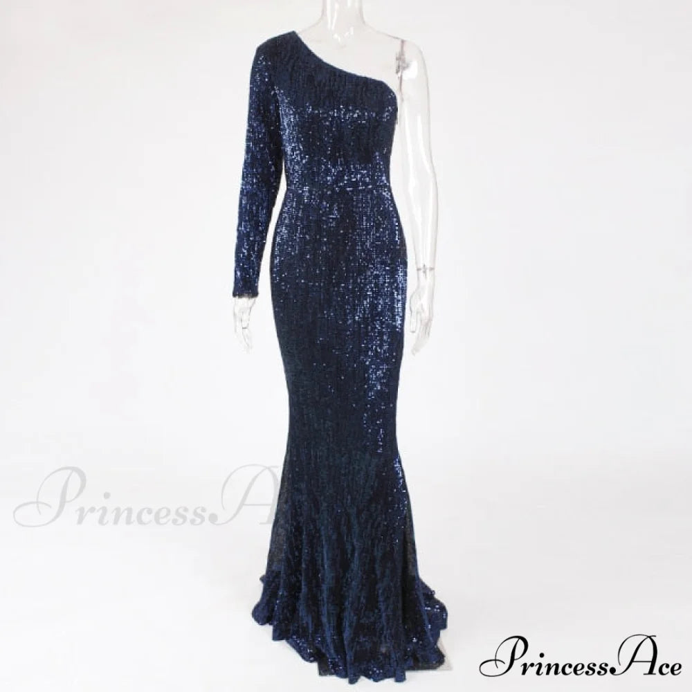 Backless Luxury Stretchy Mermaid Dress Navy blue / XS