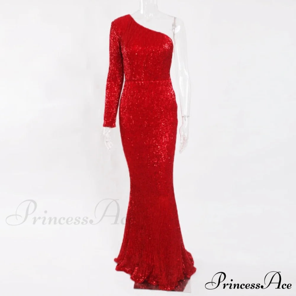 Backless Luxury Stretchy Mermaid Dress Red / XS