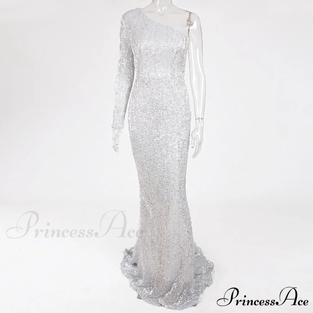 Backless Luxury Stretchy Mermaid Dress Silver / XS