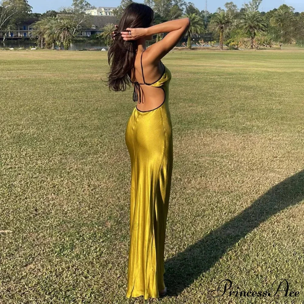 Backless Maxi For Women 2024 Summer Sexy Lace Up Patchwork Beach OutFit Prom Long Cocktail Cut Out Dress
