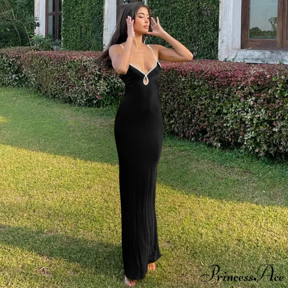 Backless Maxi For Women 2024 Summer Sexy Lace Up Patchwork Beach OutFit Prom Long Cocktail Cut Out Dress