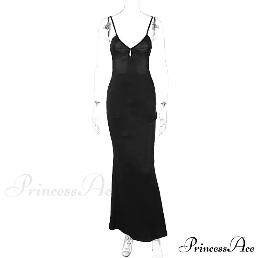 Backless Maxi For Women 2024 Summer Sexy Lace Up Patchwork Beach OutFit Prom Long Cocktail Cut Out Dress Black / S