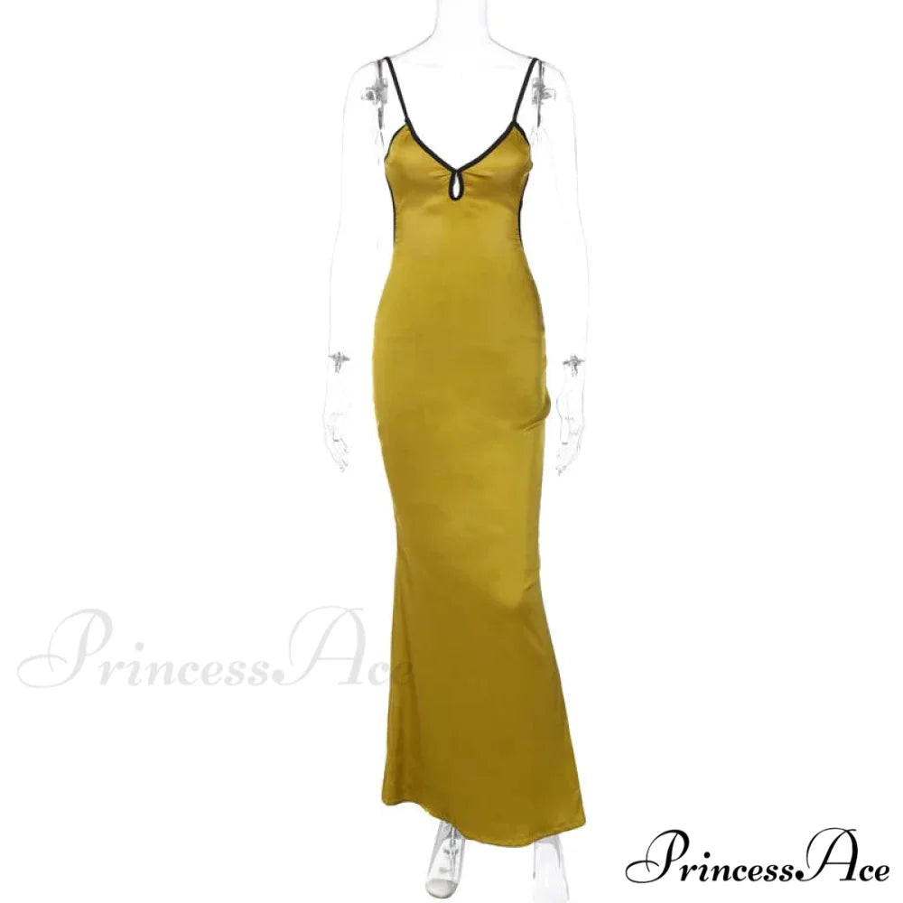 Backless Maxi For Women 2024 Summer Sexy Lace Up Patchwork Beach OutFit Prom Long Cocktail Cut Out Dress Green / S