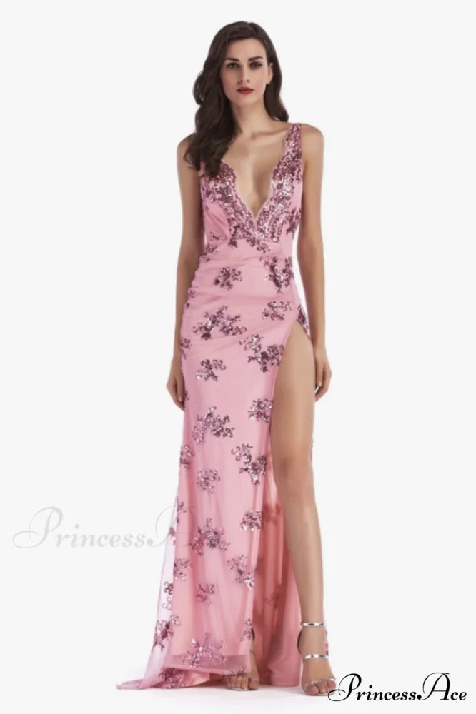 Backless Maxi Stylish Sequin Dress S / Pink