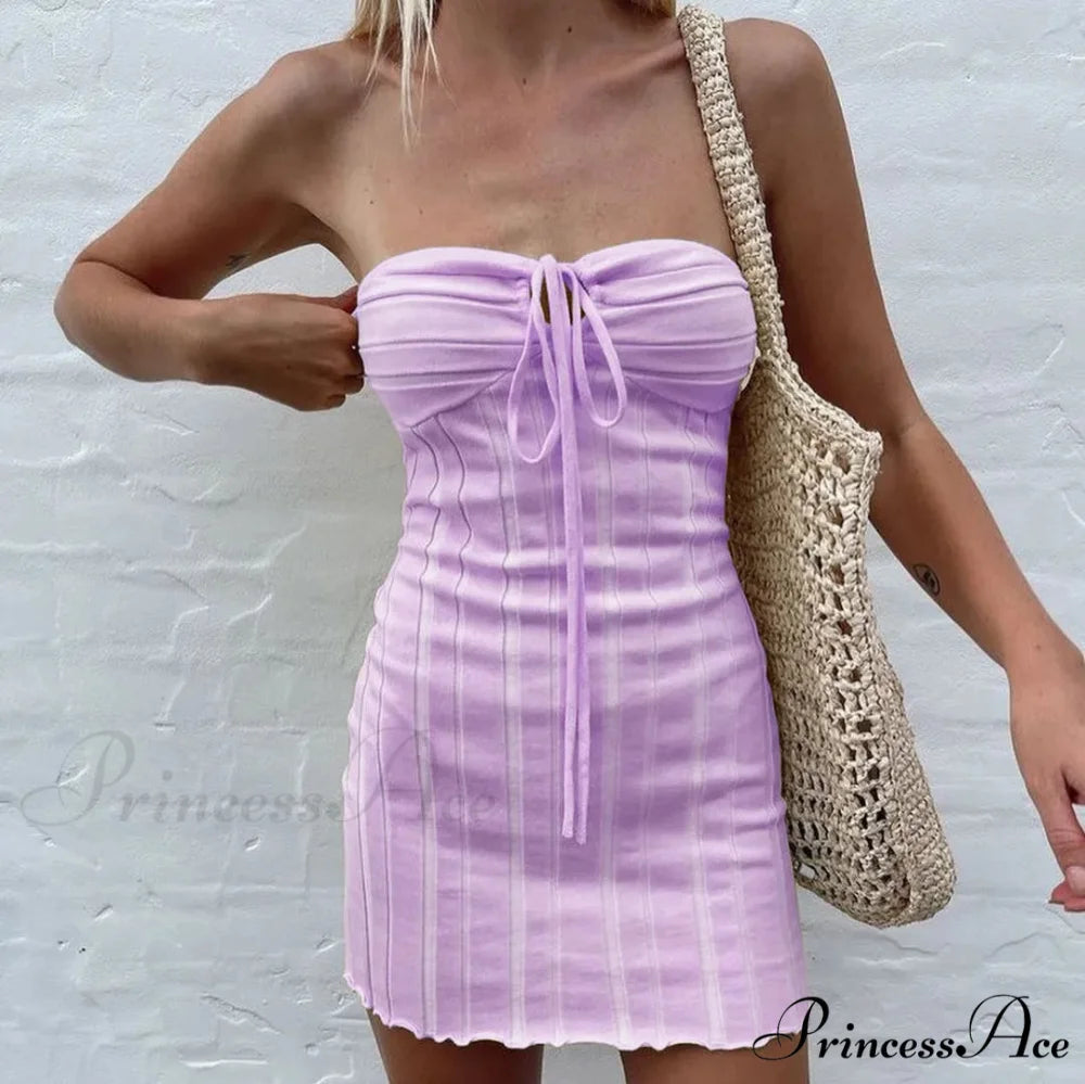 Backless Neck Sleeveless Knitted Mini Dress PURPLE / S