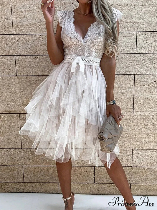 Backless Party Asymmetrical Sleeveless V Lace Gown Neck Warm-Season Patchwork Black Fit Hollow Slim - Out - Gown Sexy