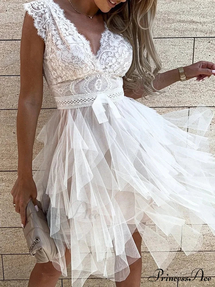Backless Party Asymmetrical Sleeveless V Lace Gown Neck Warm-Season Patchwork Black Fit Hollow Slim - Out - Gown Sexy