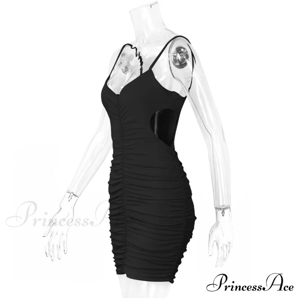 Backless Pleated Hollowed Out Suspender Wrap Buttocks 2024 Summer New Slim Nightclub Cut Out Dress