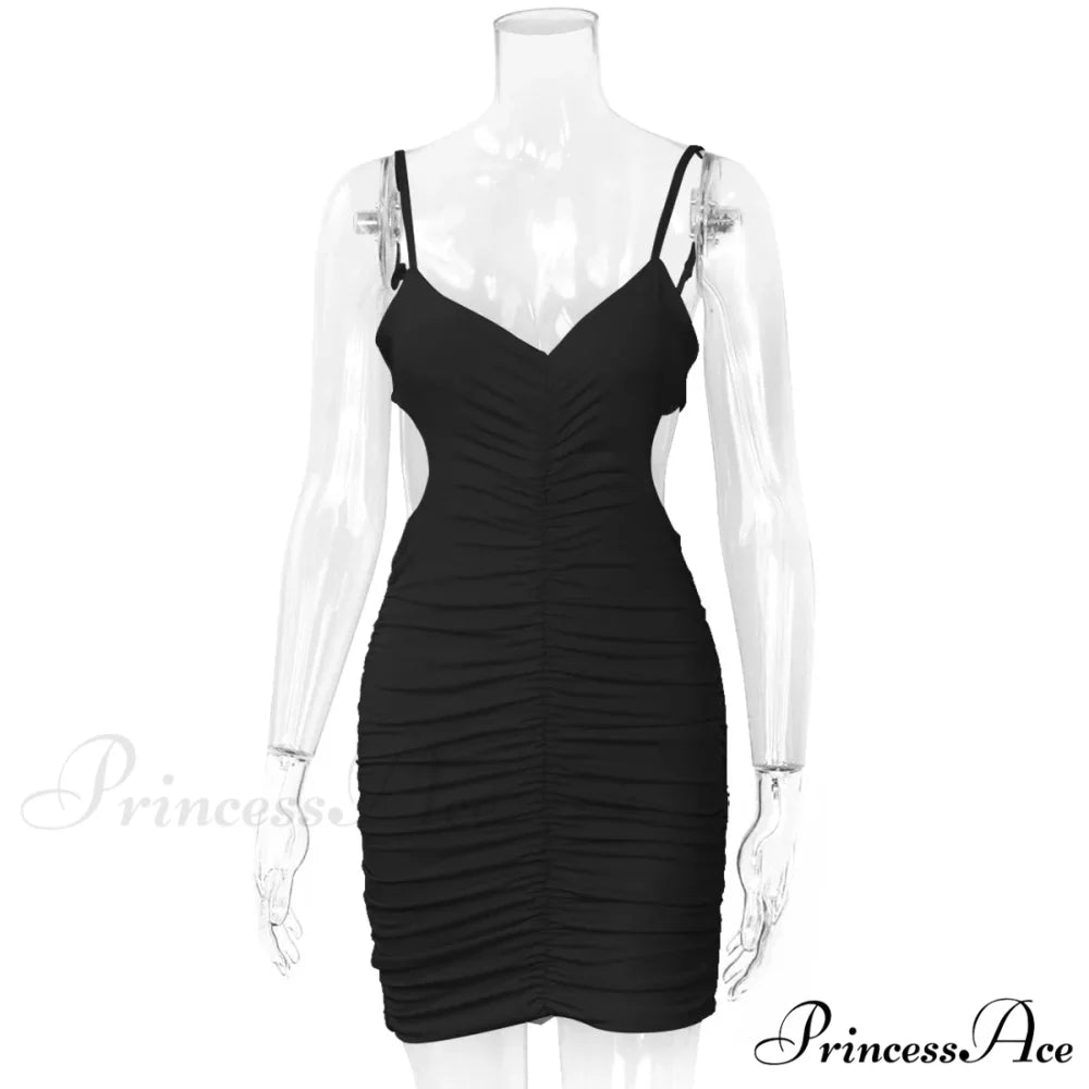 Backless Pleated Hollowed Out Suspender Wrap Buttocks 2024 Summer New Slim Nightclub Cut Out Dress
