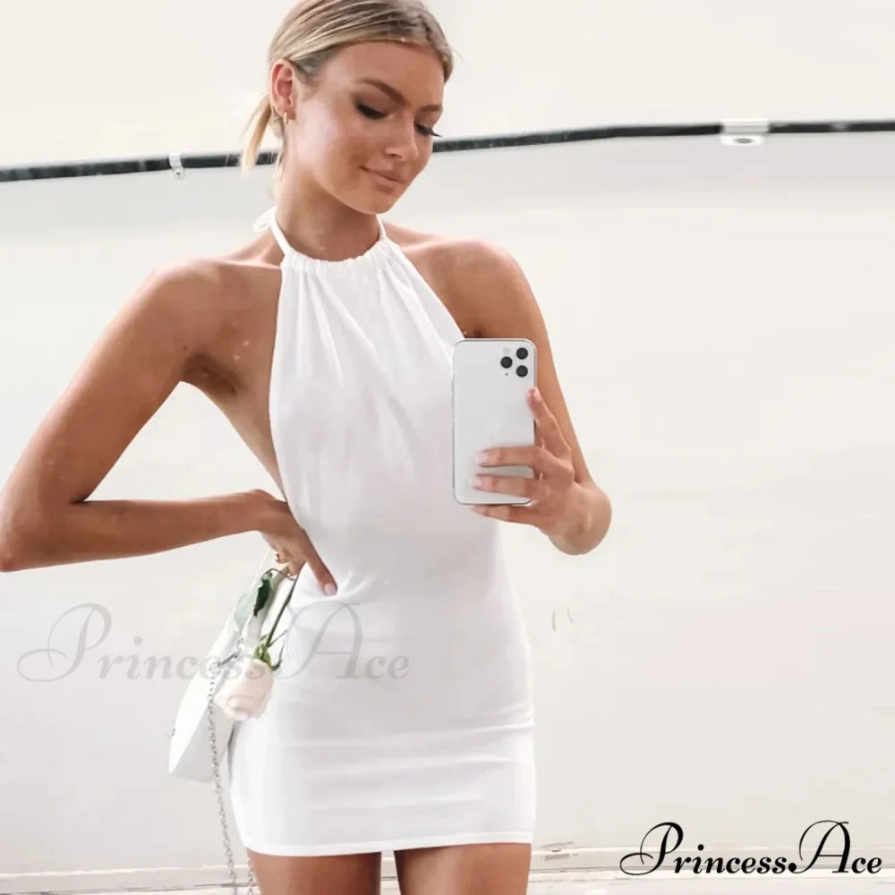 Backless Sleeveless Knitted Mini Dress WHITE / XS