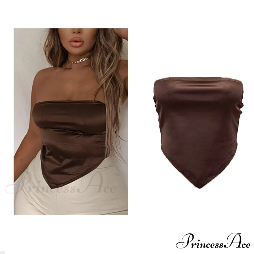 Backless Sleeveless Spaghetti Strap Halter Camis nz7006-brown / S