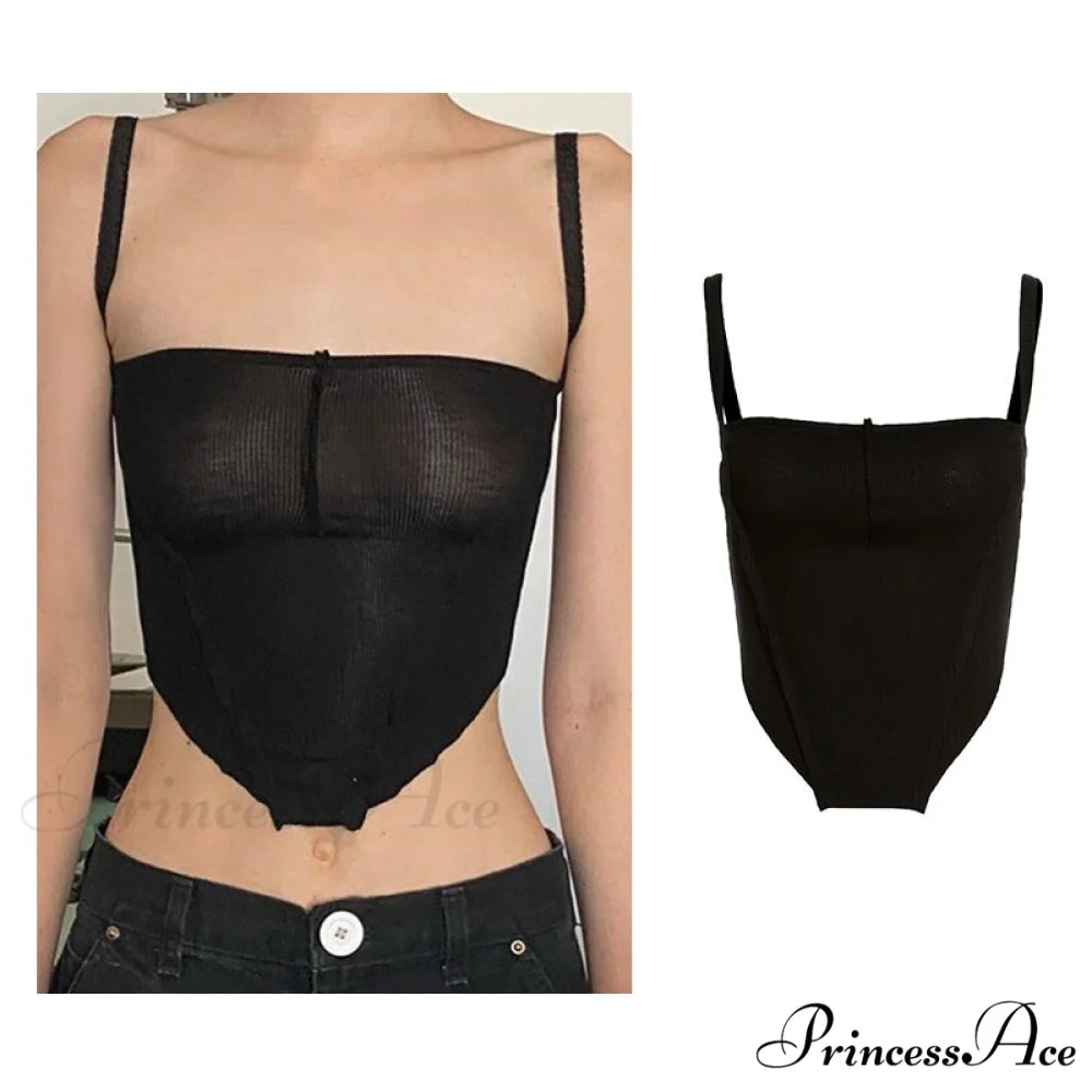 Backless Sleeveless Spaghetti Strap Halter Camis nz7011-black / S