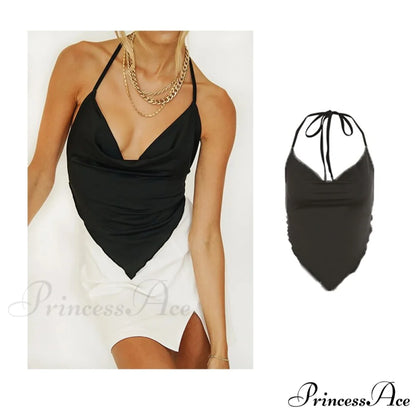 Backless Sleeveless Spaghetti Strap Halter Camis nz727-black / S