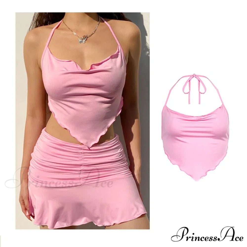 Backless Sleeveless Spaghetti Strap Halter Camis nz727-pink / S