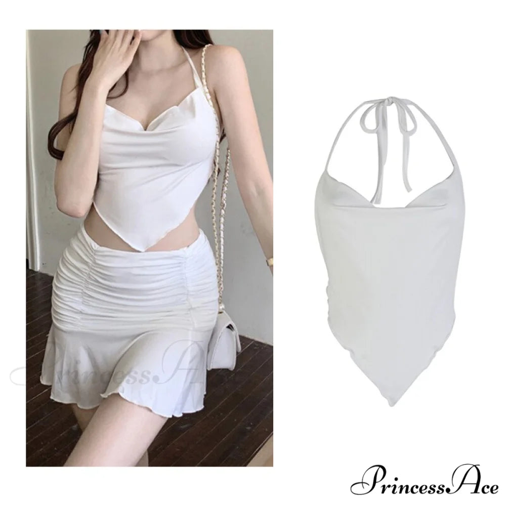 Backless Sleeveless Spaghetti Strap Halter Camis nz727-white / S