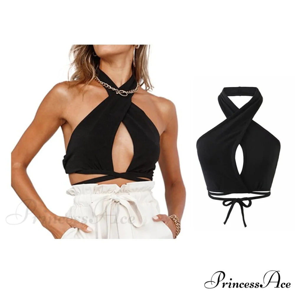 Backless Sleeveless Spaghetti Strap Halter Camis nz729-black / S