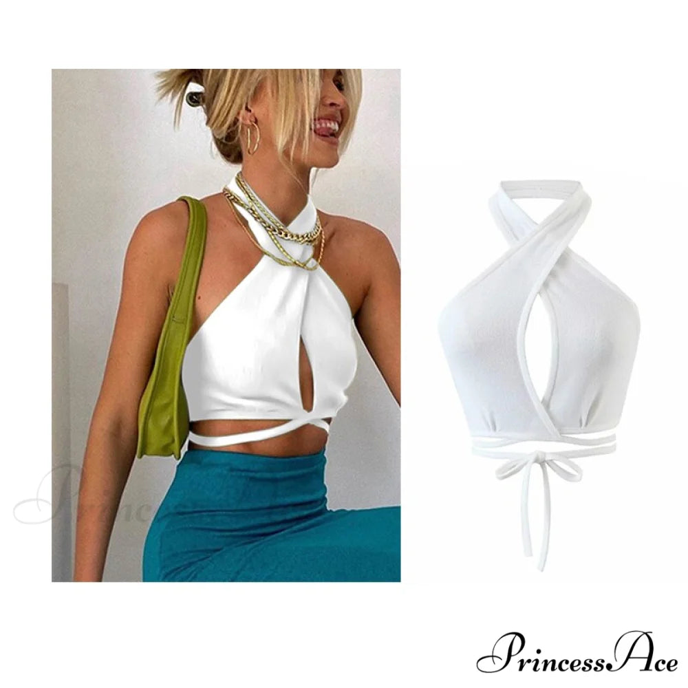 Backless Sleeveless Spaghetti Strap Halter Camis nz729-white / S