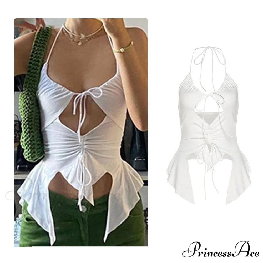 Backless Sleeveless Spaghetti Strap Halter Camis nz755-white / S