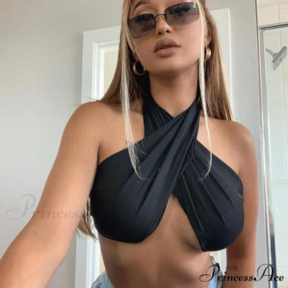 Backless Sleeveless Spaghetti Strap Halter Camis nz807-black / S