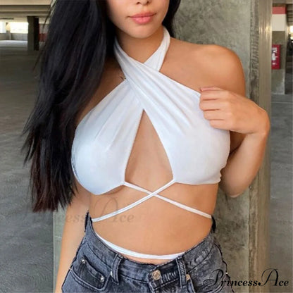 Backless Sleeveless Spaghetti Strap Halter Camis nz808-white / S