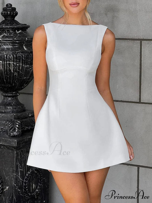 Backless Sleeveless Stylish Mini Dress White / S