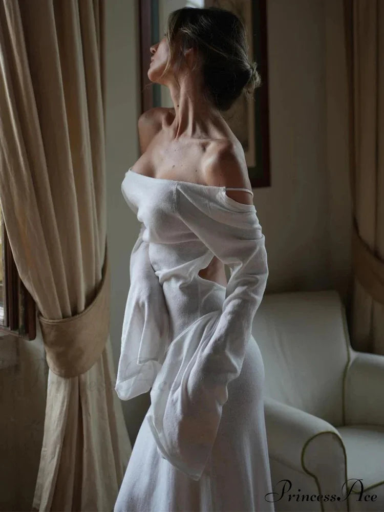 Backless Slip Gown Club Birthday Corset Prom Maxi Dress WHITE / S