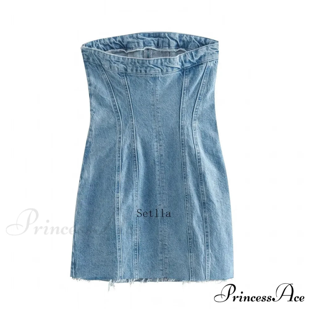 Backless Strapless Sleeveless Sexy Bodycon Mini Dress Blue / XS