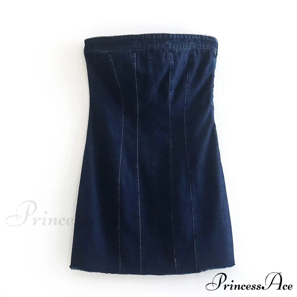 Backless Strapless Sleeveless Sexy Bodycon Mini Dress DEEP BLUE / XS
