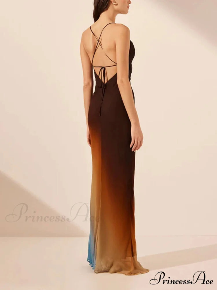 Backless Twill Stylish Maxi Dress
