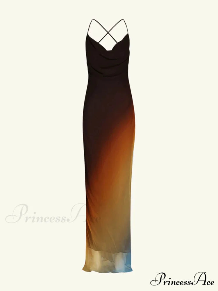 Backless Twill Stylish Maxi Dress Black / S