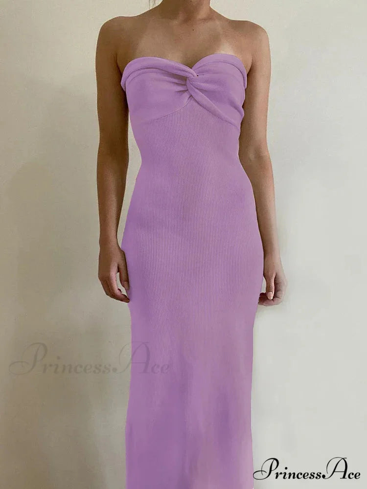 Backless Twist Knitted Fashion Outfits Maxi Dress violet / S