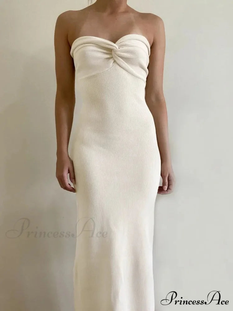 Backless Twist Knitted Fashion Outfits Maxi Dress WHITE / S