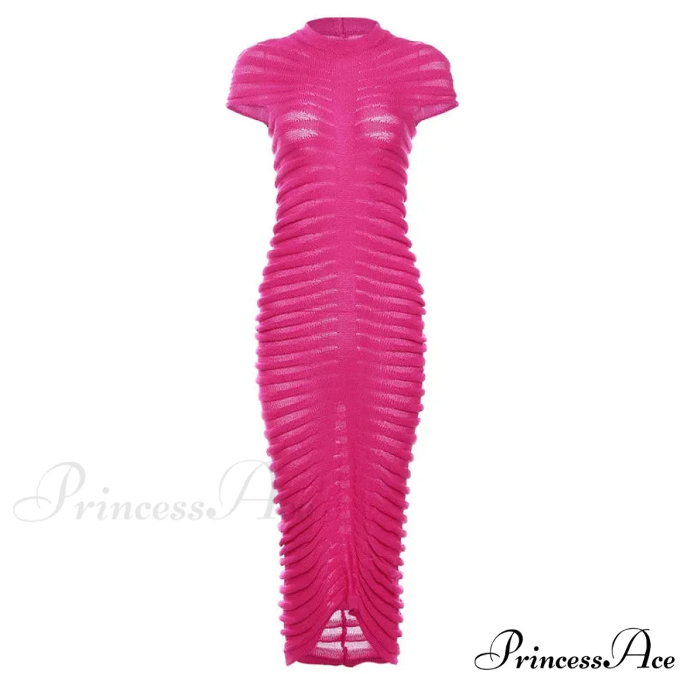 Backless V Neck Gown Maxi Dress Rose Red / S