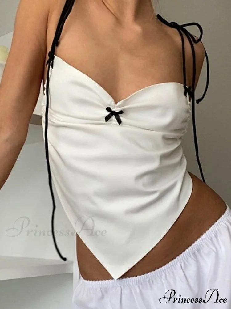 Backless V Neck Trendy Crop Cami Top White / S