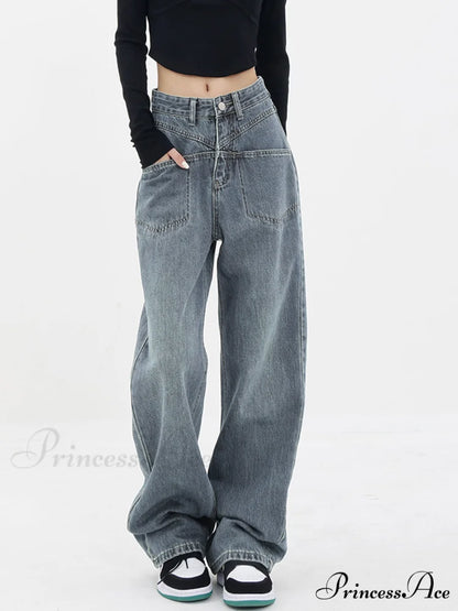 Baddie Baggy Wide Trendy Leg Boyfriend Jeans Blue / XS
