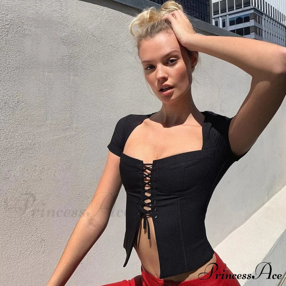 Badge Letter Graceful Printed Crop Top S / Black