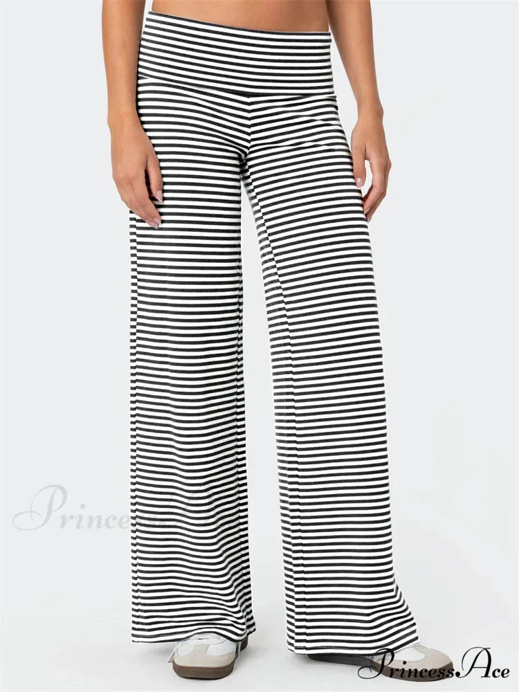 Baggy Broad-Legged Striped Stretchy Waist Urban Pant BLACK / S pant-250223