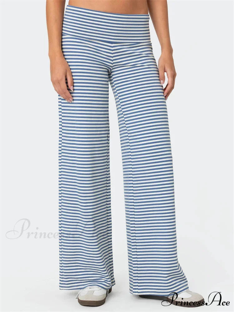 Baggy Broad-Legged Striped Stretchy Waist Urban Pant BLUE / S pant-250223