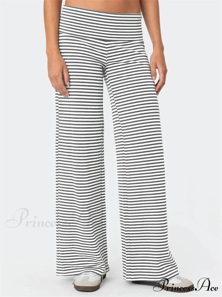 Baggy Broad-Legged Striped Stretchy Waist Urban Pant GRAY / S pant-250223