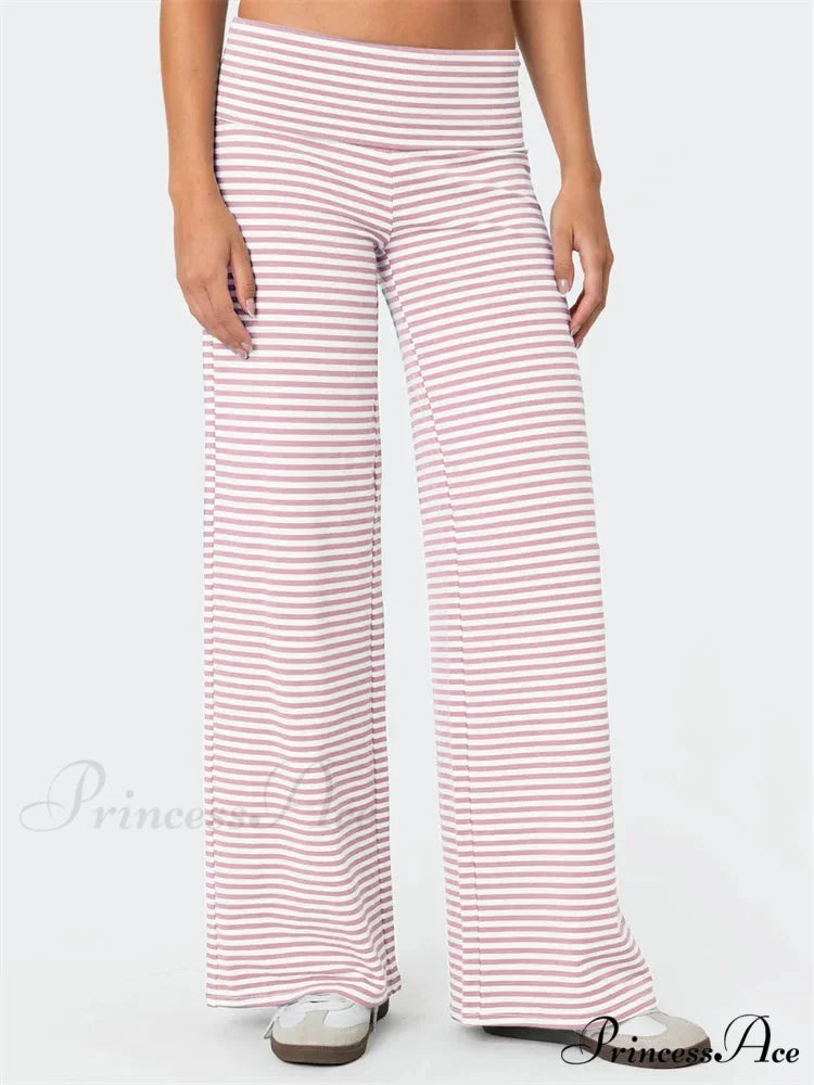 Baggy Broad-Legged Striped Stretchy Waist Urban Pant PINK / S pant-250223