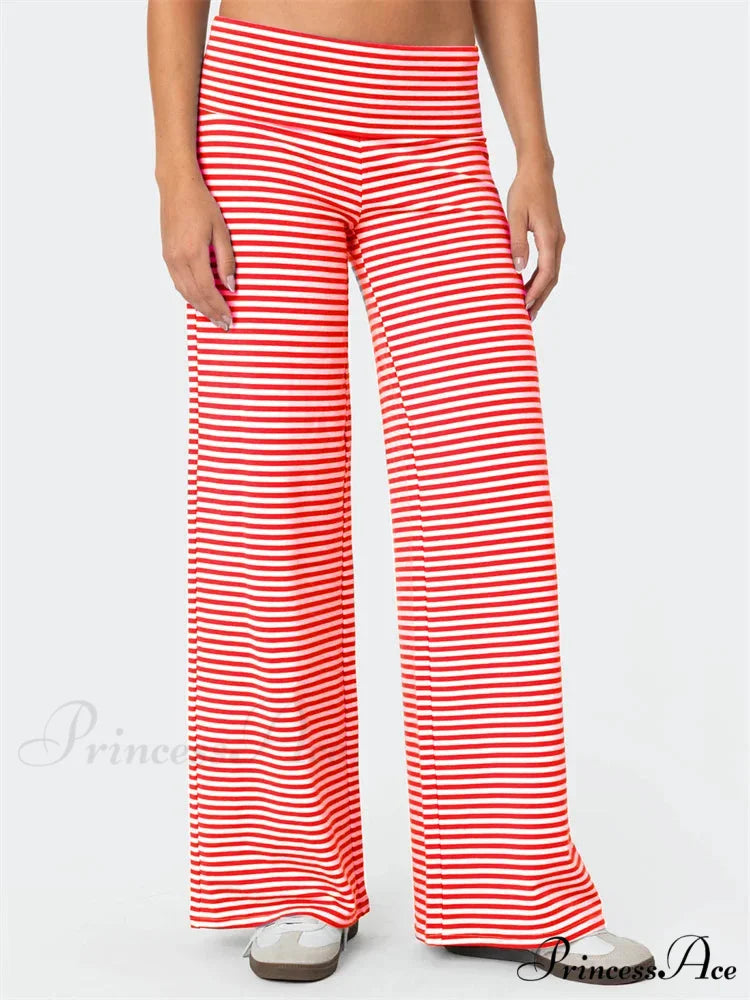 Baggy Broad-Legged Striped Stretchy Waist Urban Pant RED / S pant-250223