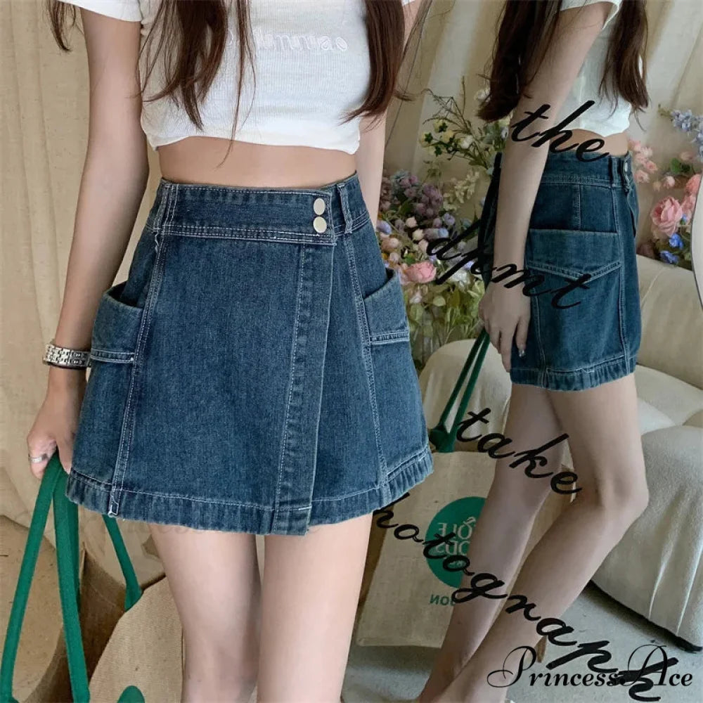 Baggy Denim Trousers Fashion Skirt Blue / S skirts-250223