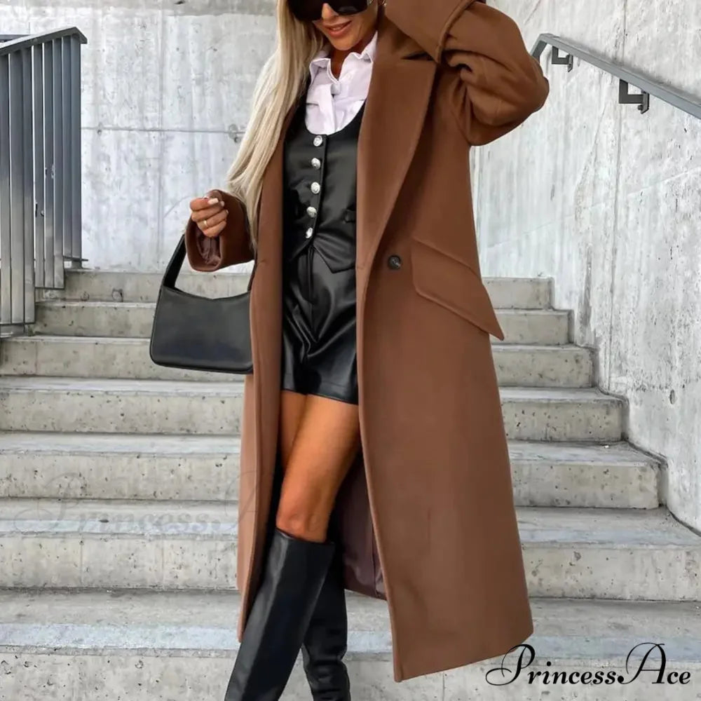 Baggy Dual-Breasted Windproof Overcoat Coffee / S overcoats-241228