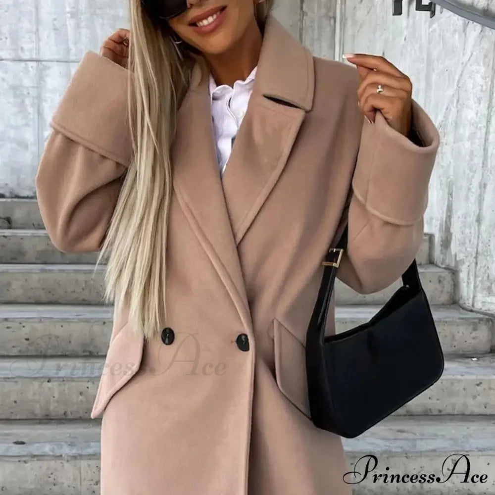 Baggy Dual-Breasted Windproof Overcoat Light Khaki / S overcoats-241228