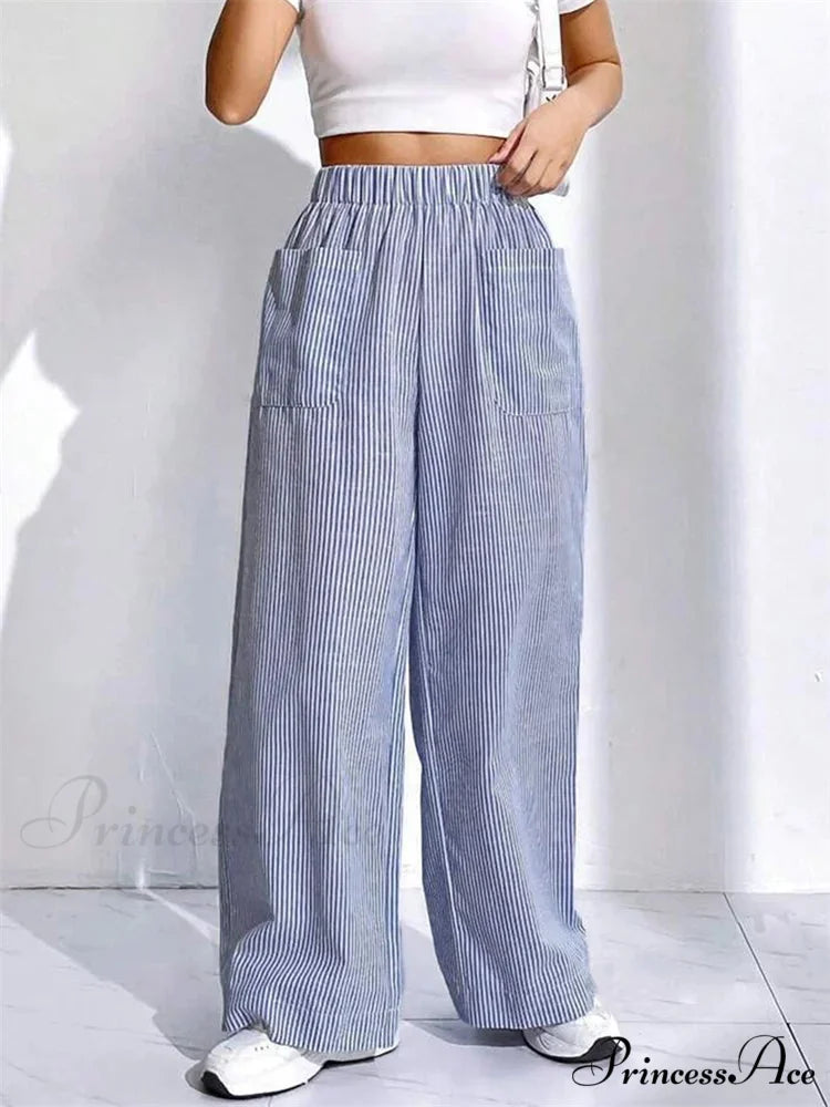 Baggy Elevated Waist Striped Lounge Urban Pant DARKBLUE / S pant-250223