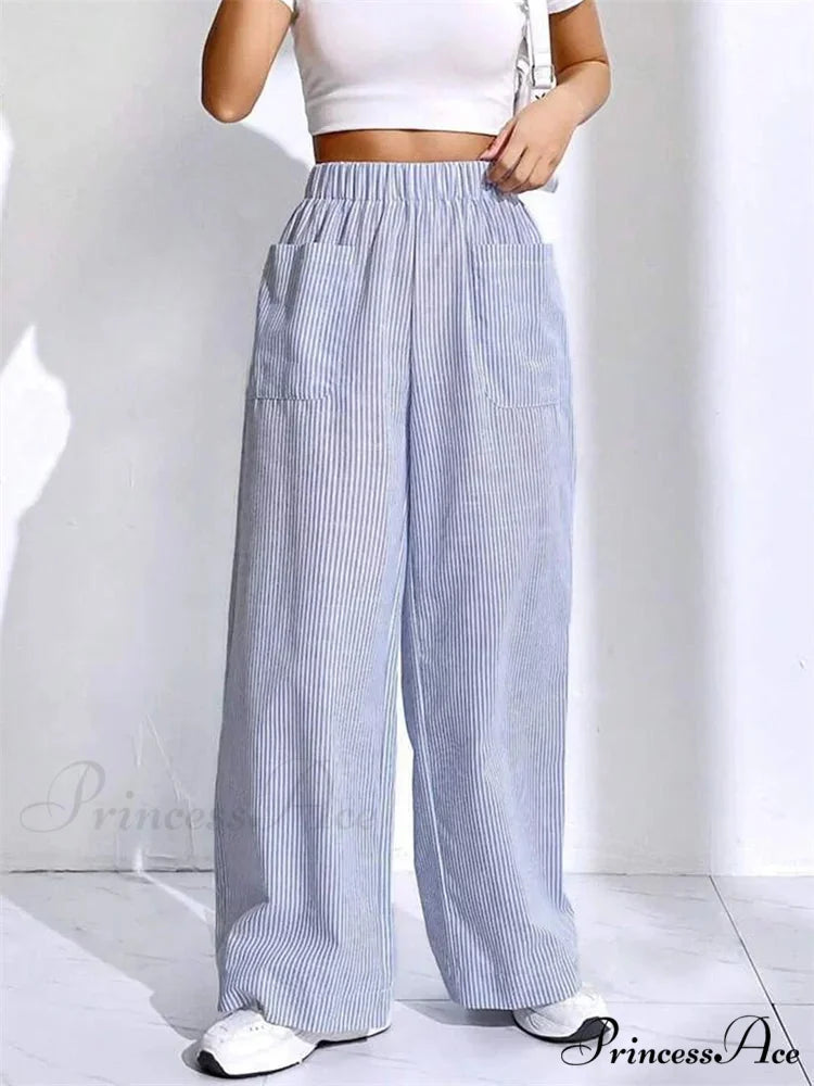 Baggy Elevated Waist Striped Lounge Urban Pant DARKBLUE2 / S pant-250223