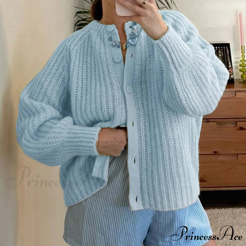 Baggy Firm Crew Neck Button Cardigan blue / S cardigans-241228